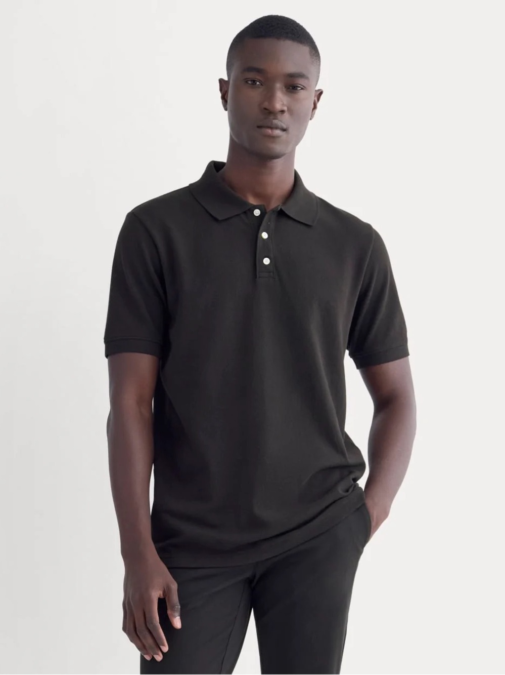 Everlane The Pique Polo Black Good Earth Cotton Standard Fit L NWOT